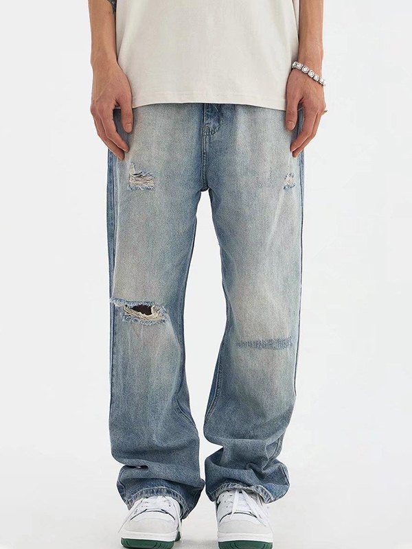 Men's Asymmetric Ripped Jeans-3