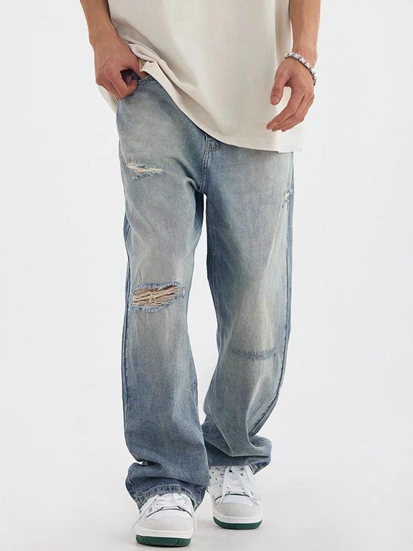 Men's Asymmetric Ripped Jeans-4
