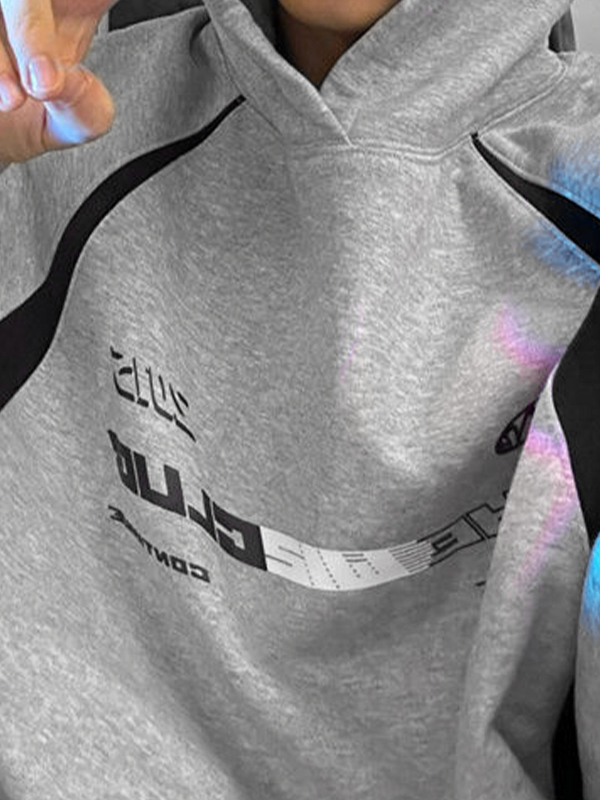 Men's Letter Print Splice Oversized Hoodie-2