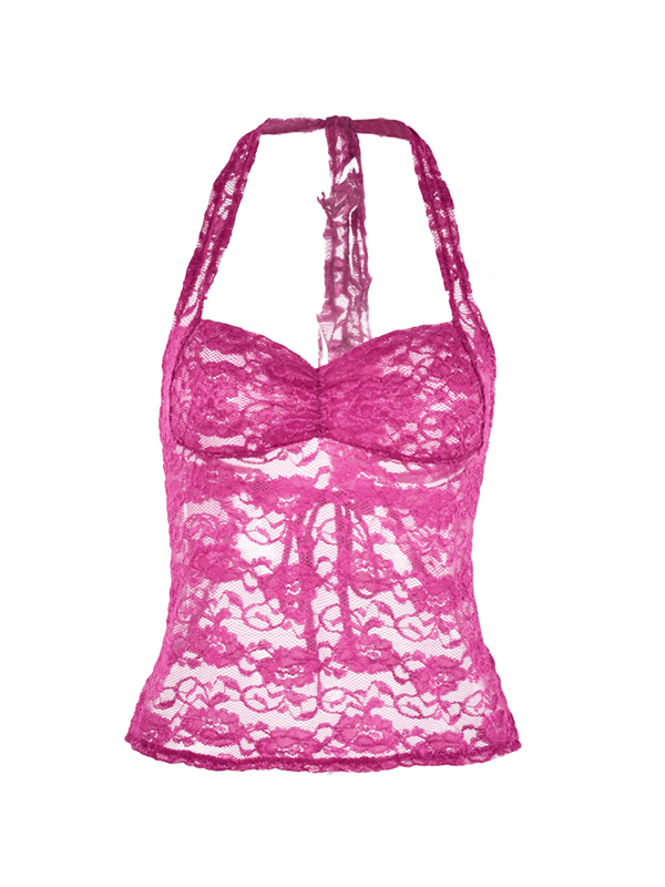 Lace-Paneled Open-Back Halterneck Top-2