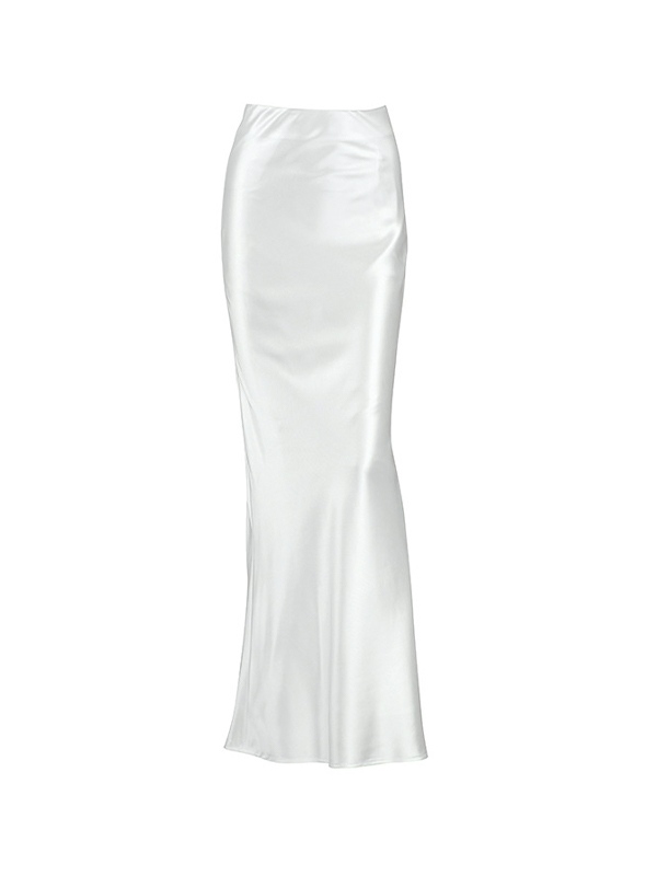Solid Satin High Rise Mermaid Maxi Skirt-3