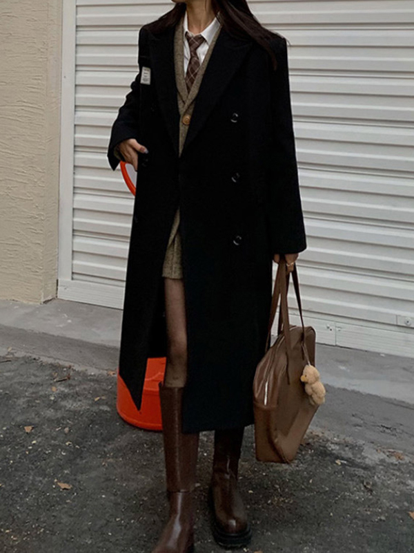 Preppy Double Breasted Longline Jacket-2