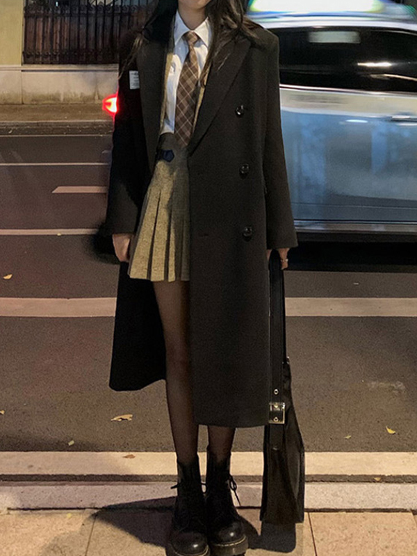 Preppy Double Breasted Longline Jacket-3