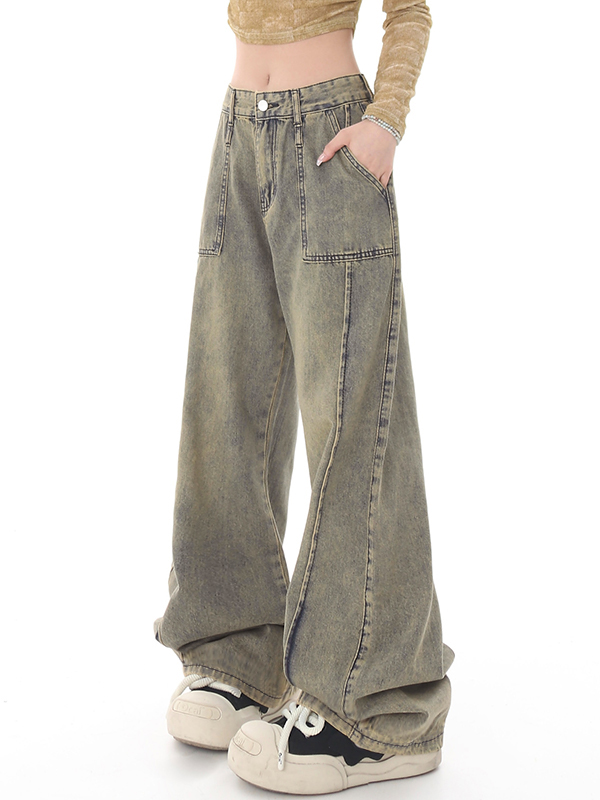 Vintage Distressed Wash Splice Boyfriend Jeans-2