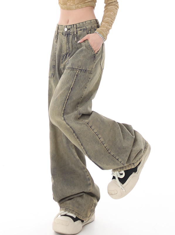 Vintage Distressed Wash Splice Boyfriend Jeans-1