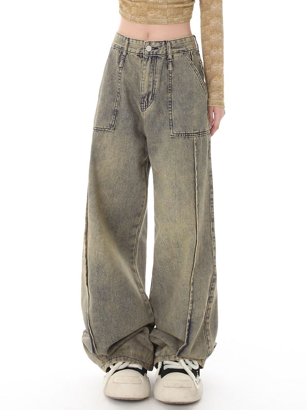 Vintage Distressed Wash Splice Boyfriend Jeans-3