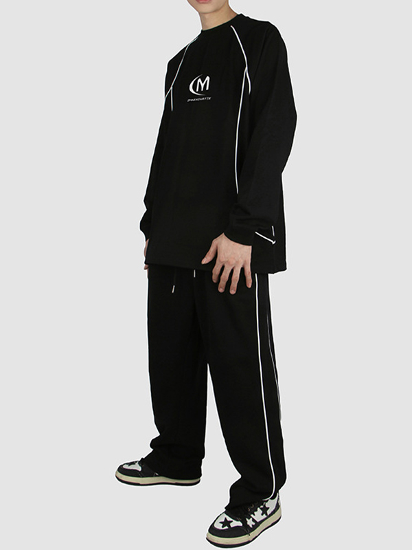 Men's Vintage Letter Print Splice Sweatshirt-2