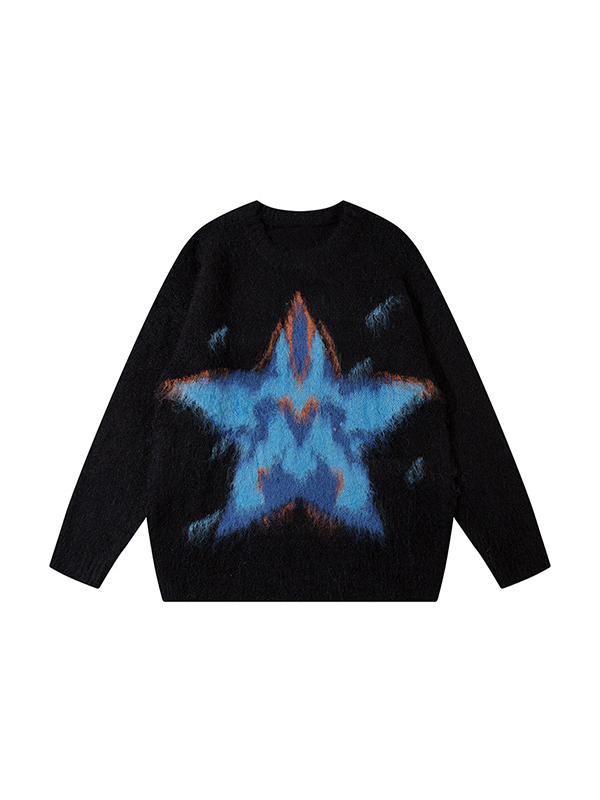 Men's Star Graffiti Jacquard Crew Neck Sweater-4