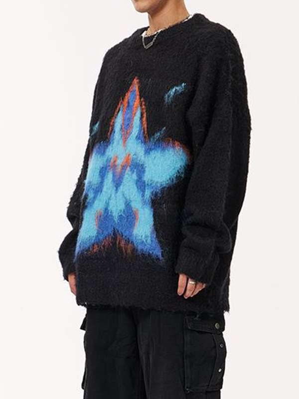 Men's Star Graffiti Jacquard Crew Neck Sweater-1