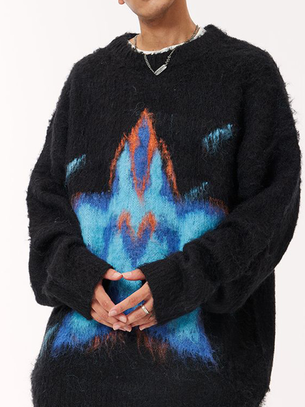 Men's Star Graffiti Jacquard Crew Neck Sweater-3