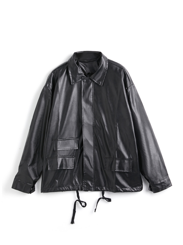 Oversized Black Faux Leather Jacket-5