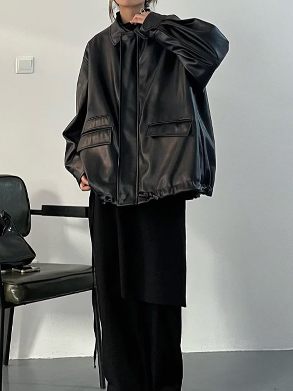 Oversized Black Faux Leather Jacket-3