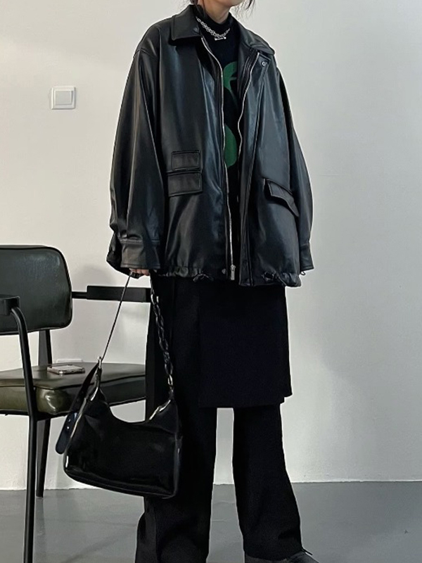 Oversized Black Faux Leather Jacket-2