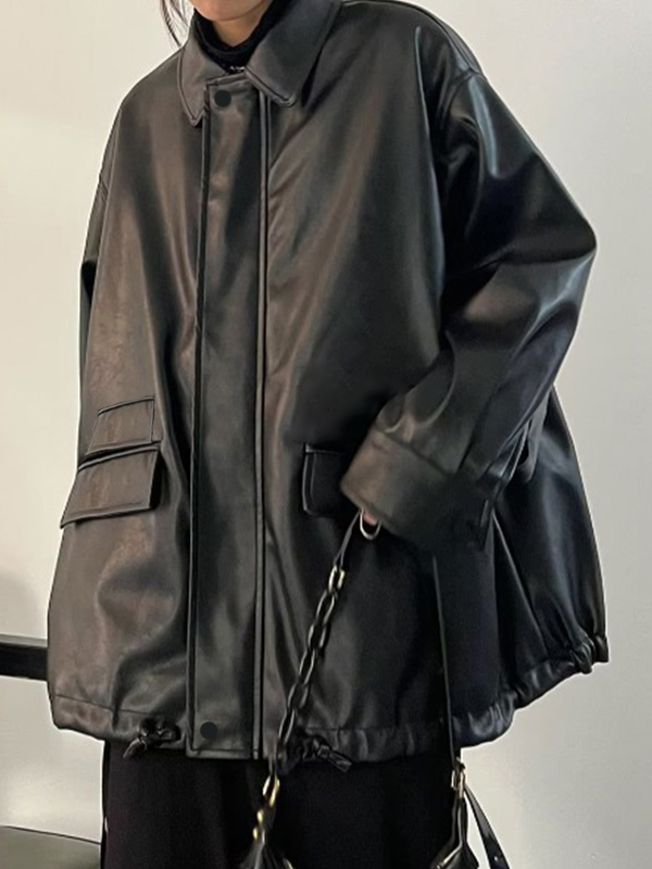 Oversized Black Faux Leather Jacket-4