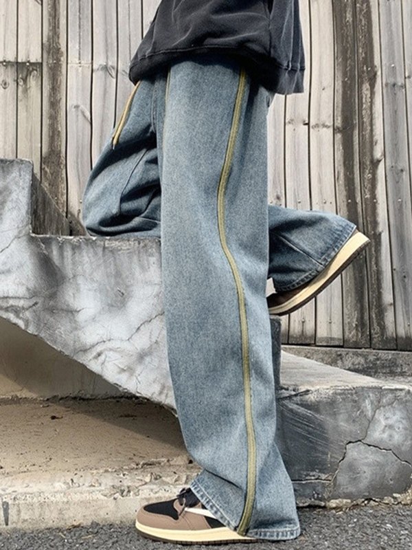 Men's Side Stripe Loose Jeans-4