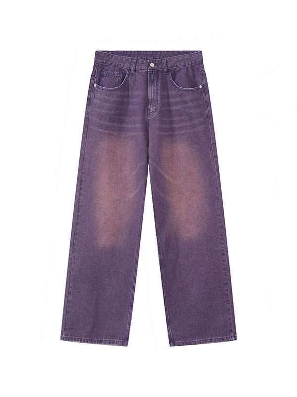 Men's Faded Vintage Denim Loose Jeans-4