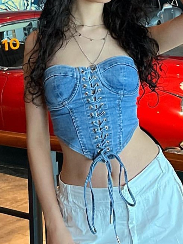 Crossover Tie Up Corset Bandeau Top-1