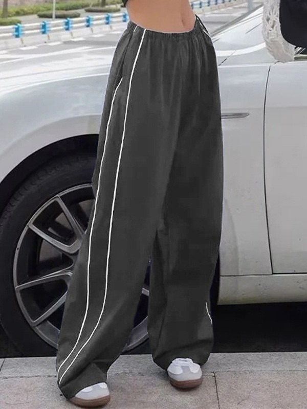 Piping Detail Wide Leg Track Pants-1