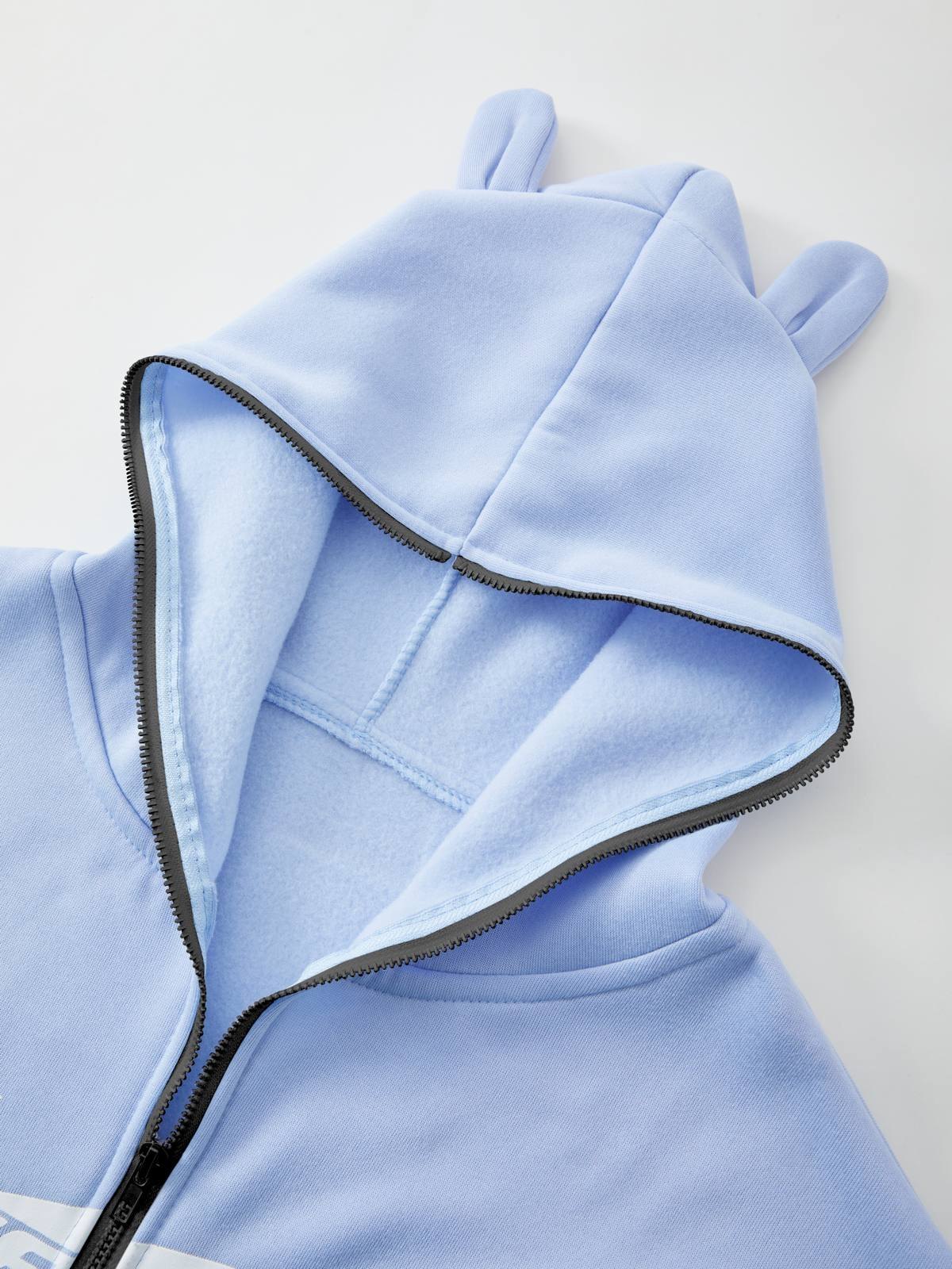 Ear Design Zip Up Graphic Hoodie-1