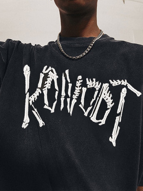 Men's Washed Old Skull Print Oversized Short Sleeve Tee-2