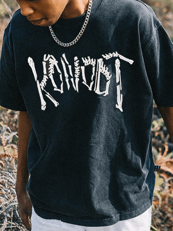 Men's Washed Old Skull Print Oversized Short Sleeve Tee-1