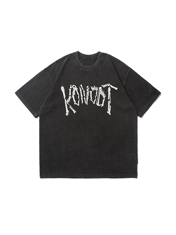 Men's Washed Old Skull Print Oversized Short Sleeve Tee-3