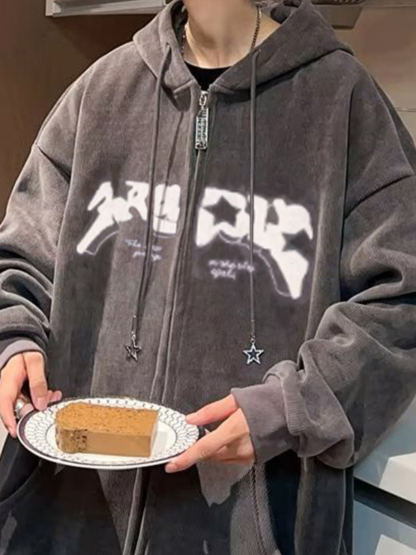 Men's Flocking Star Print Oversized Hoodie-1