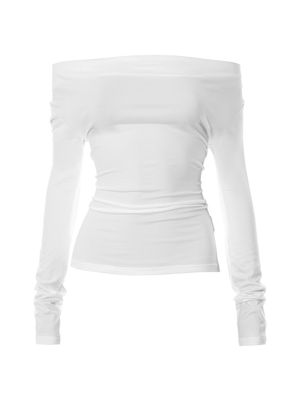 Solid Color Stacked Neck Backless Lacing Long Sleeve Tee-5