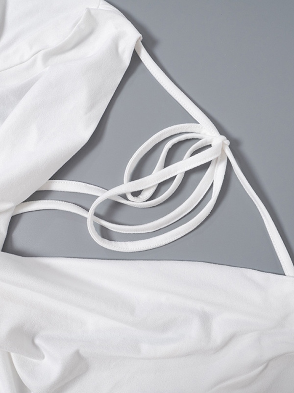 Solid Color Stacked Neck Backless Lacing Long Sleeve Tee-6