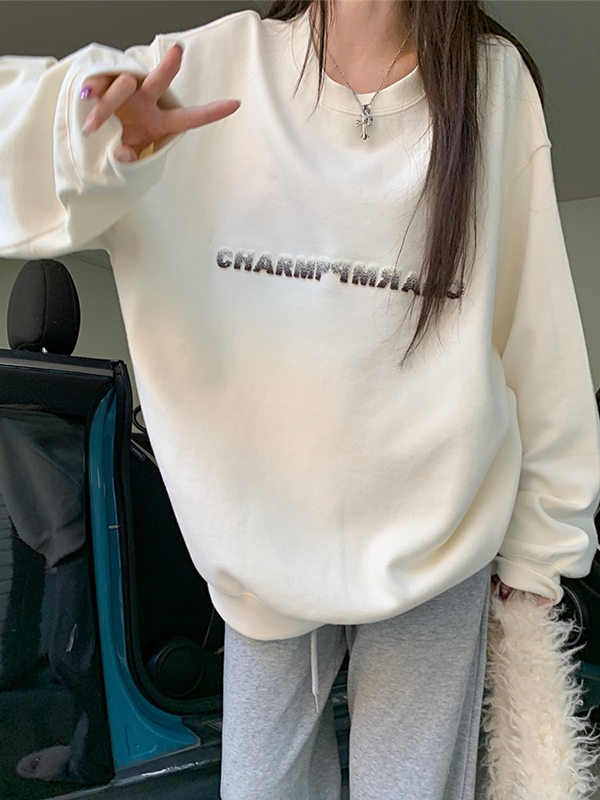 Simple Letter Print Loose Sweatshirt-3