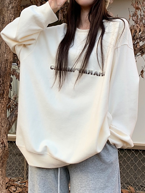 Simple Letter Print Loose Sweatshirt-2