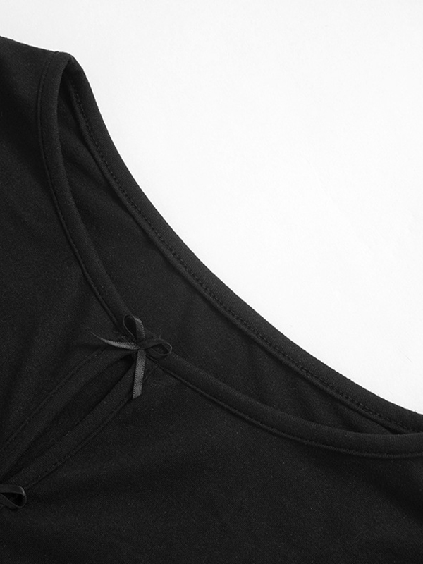 Solid Cutout Bow Decor Long Sleeve Tee-4