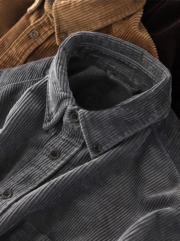 Men's Vintage Corduroy Long Sleeve Buttoned Shirt-2