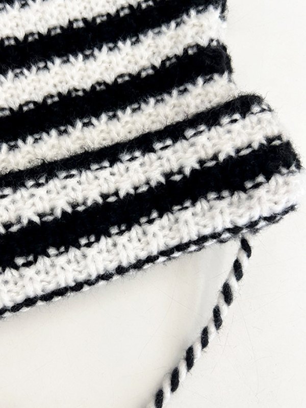 Horn Detail Striped Knitted Hat-2