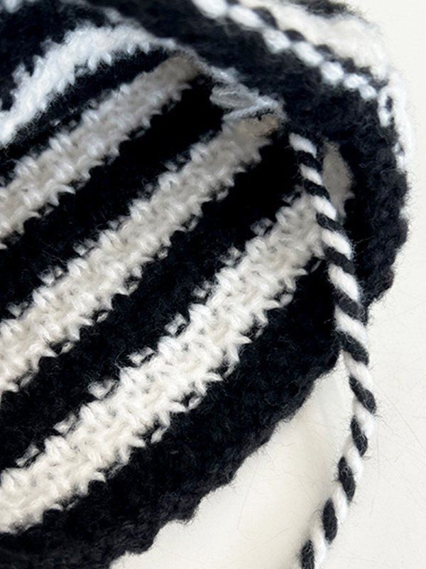 Horn Detail Striped Knitted Hat-3