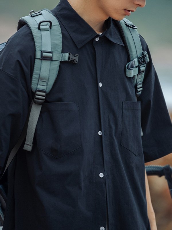 Men's Pocket Front Short Sleeve Button Up Shirt-2