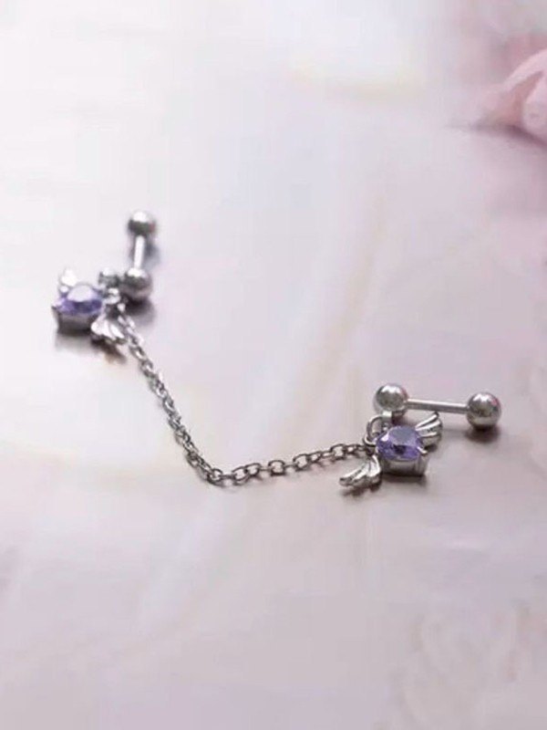 Winged Heart Charm Chain Earrings-1