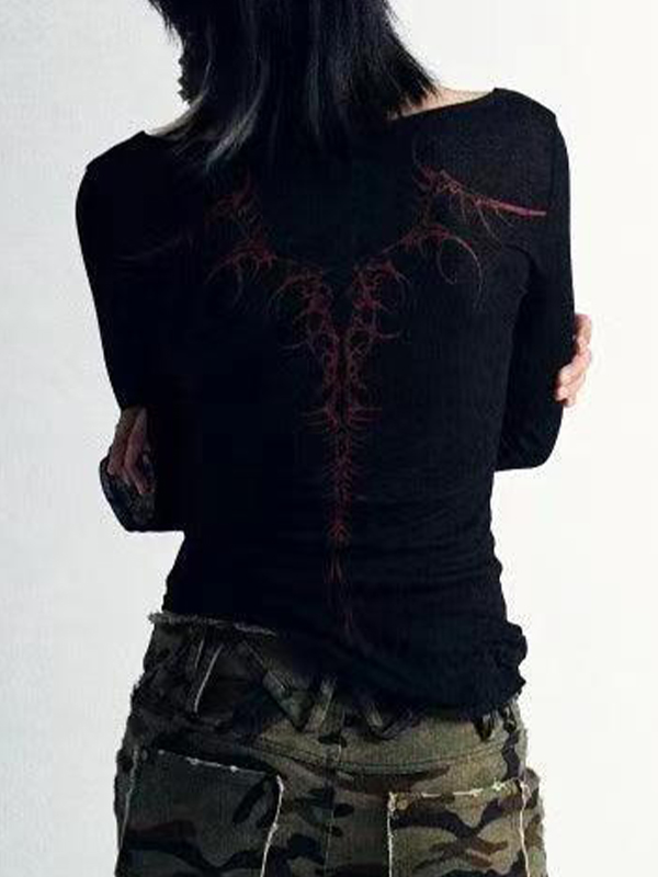 Reversible Print Square Neck Slim Long Sleeve Knit-2