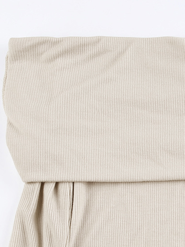 Solid Off Shoulder Slim Long Sleeve Knit-5