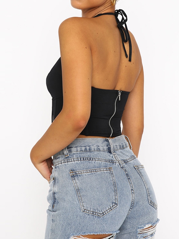 Halter Cutout Tie Back Irregular Hem Corset Top-3