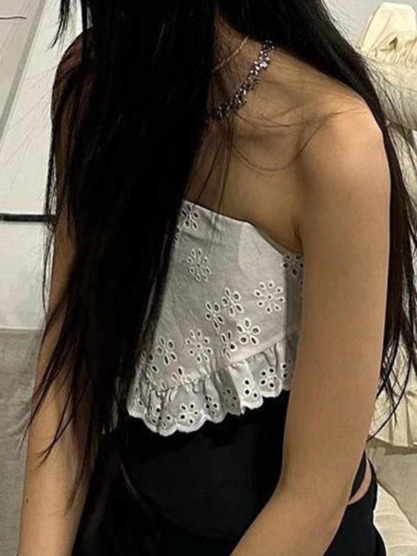 Cutout Ruffled Splice Bandeau Top-1