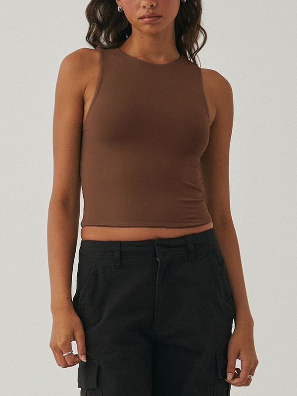 Solid Crew Neck Cropped Tank Top-1