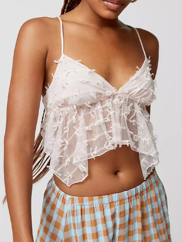 Solid Three-dimensional Decor V Neck Cami Top-2