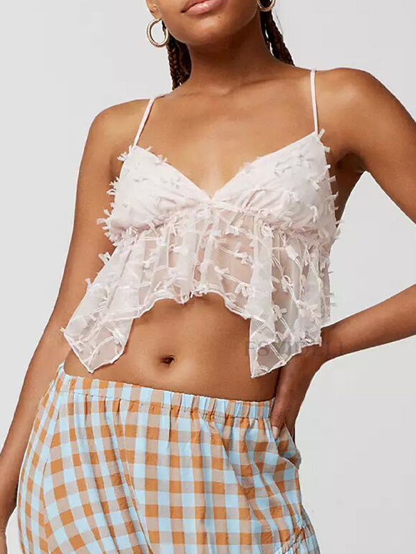 Solid Three-dimensional Decor V Neck Cami Top-1