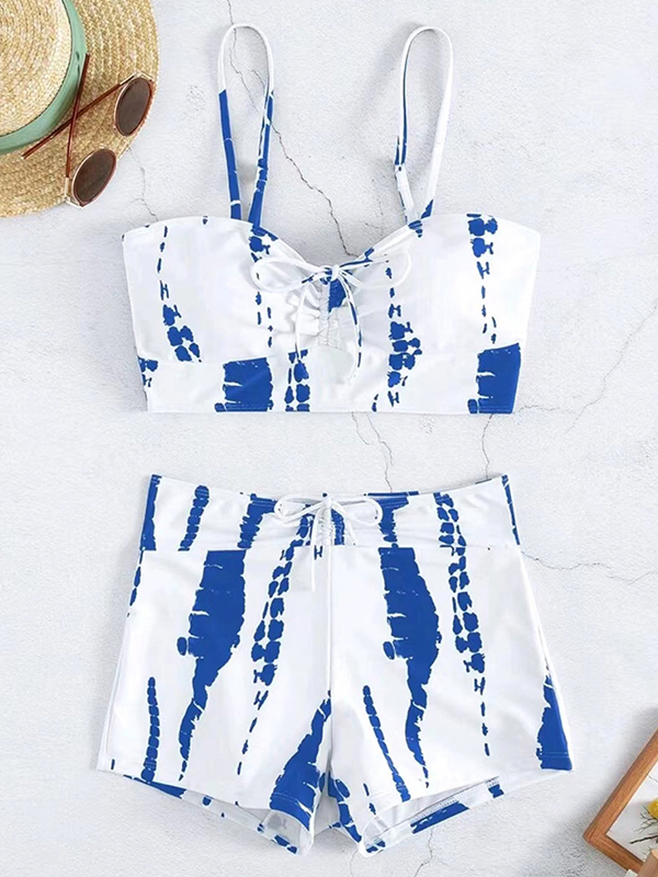 Irregular Print Tie Up Cami Top&Shorts Binikis-2